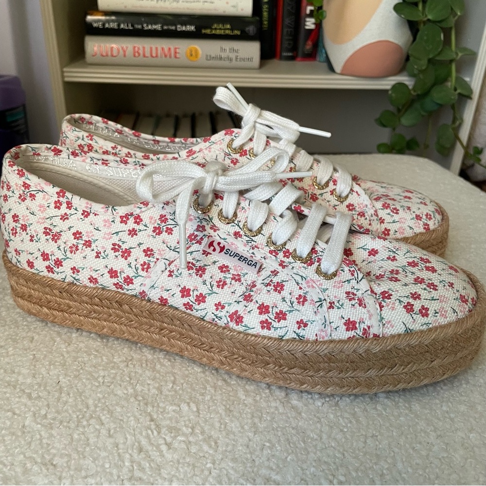 NWOT Superga White Floral Espadrille Platform Sneakers